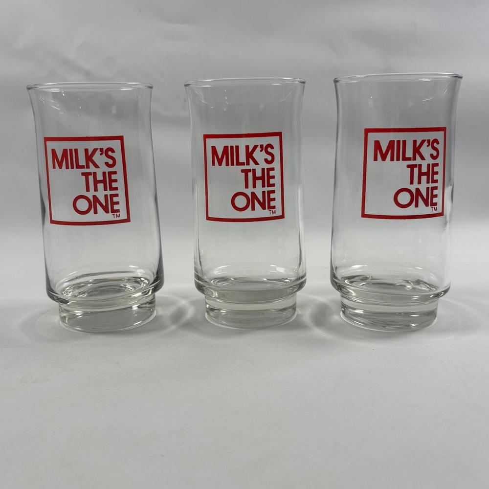 Vintage Milk's The One Promotional Glass Tumbler Set of 3 American Dairy Assn